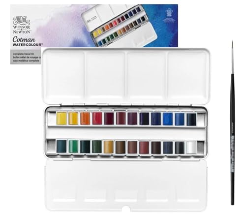 Cotman Winsor & Newton Acuarela 24 Medio Godets E + 1 pincel y 1 tarjeta