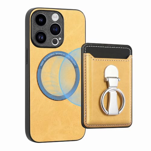 Coque iPhone 14 Plus antichoc aimantée ENILSA étui cuir avec support jaune