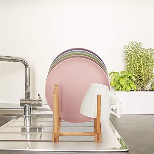 Relaxdays Bambusowy ociekacz do naczyń, podłużny i nowoczesny, do przyczepy kempingowej, uchwyt na talerze, 8 desek do krojenia, pokrywa i talerze, naturalny, 12 x 34 x 12,5 cm