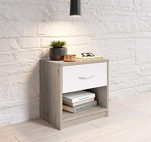 möbelando Nachttisch Nachtkonsole Nako Nachtkommode Bettine I San Remo Eiche/Weiß