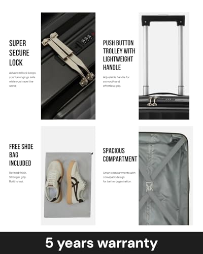 Image of SNITCH Rubik Laptop Cabin Size Grey Polycarbonate Hard Travel Suitcase - Trolley Bag Small & Luggage with 8 Wheels, Premium Lock, Laptop Compartment & Free Shoe Bag