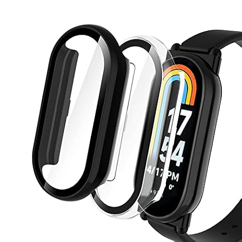 Hianjoo Etui kompatybilne z Xiaomi Mi Band 8, etui ochronne z poliwęglanu i ochrona wyświetlacza, folia ochronna kompatybilna z Xiaomi Mi Band 8 - [2 sztuki], przezroczyste + czarne