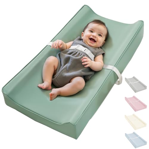 Image of Vegan Leather Waterproof Baby Changing Pad - Wipeable, Extra Thick & Portable & Non-Slip Diaper Mat for Dresser, Crib, Travel | Soft & Safe (Green)