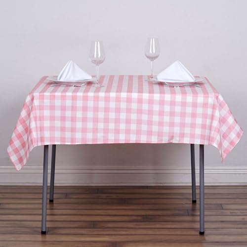 Efavormart Checkered Wholesale Gingham Polyester Linen Picnic Restaurant Dinner Tablecloth (Rose, 54''x54'' (Square))