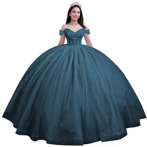 Youjiayi Teal Sweet 16 Dresses Ruched Tulle Quince Dress Size 16