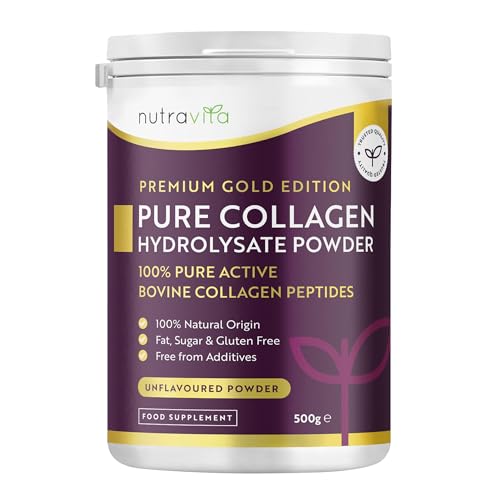 Nutravita Colageno en Polvo 500g - Péptidos de Colágeno Hidrolizado en Polvo - 50 Porciones - Collagen Peptides Tipo 1 - Colageno Hidrolizado Bovino con 8 Aminoácidos Esenciales - Sin Sabor