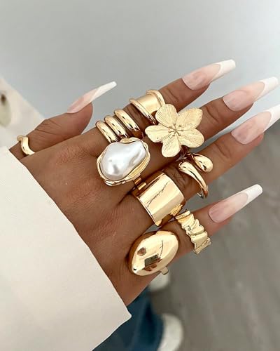 YEEZII 20 Pcs Gold Ring Set for Women, Chunky Statement Flower Finger Midi Rings, Big Boho Stacking Rings Pack Trendy Stuff Jewelry Gift - Image 4
