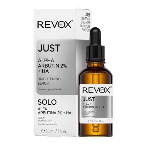 REVOX B77 - Just Alpha Arbutin 2% + HA, 30 ml, Alfa Arbutina y Ácido Hialurónico, Sérum Iluminador Facial, Reduce Manchas Oscuras, Hidrata y Mejora la Elasticidad de la Piel, Unifica el Tono