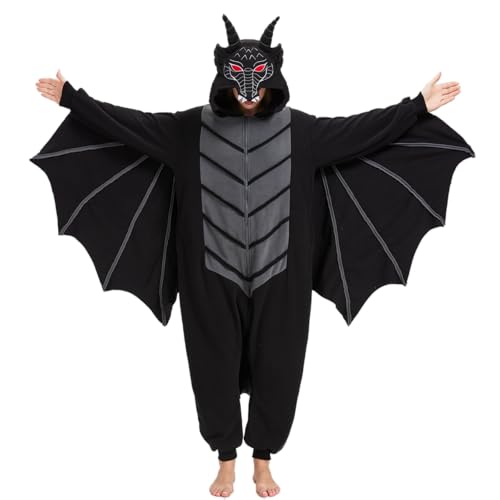 YUTCOTC Schwarzer Drache Onesie Pyjamas Schwarzer Drache Kostüm Halloween Cosplay Erwachsener