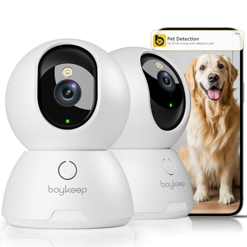 Image of BoyKeep 2K Cameras for Home Security, 2-Pack Indoor Camera with Night Vision, Pet Camera Indoor with Phone App, Motion Detection, 2-Way Audio, Cloud /SD Card Storage, Compatible with Alexa