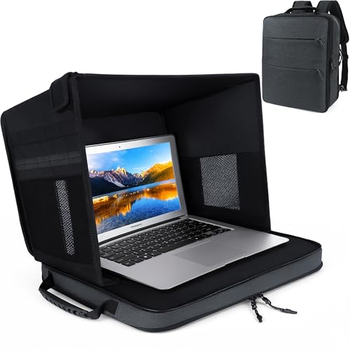 GiMiUiTo Laptop Sun Shade Backpack for Working Outside, 12-16" Outdoor Laptop Shade & Computer Tent, Anti-Glare Laptop Tent Sun Shade with Privacy Shield and Luggage Sleeve,Black