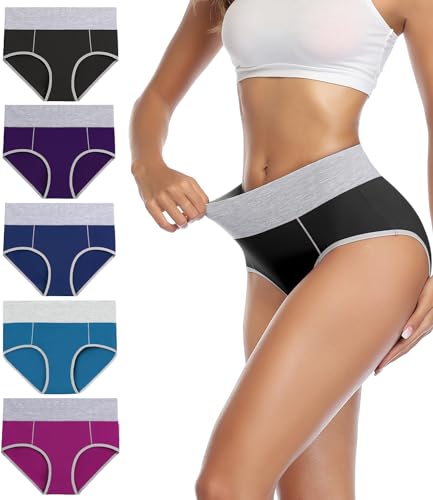 Image of wirarpa Women's Cotton Underwear High Waist Full Coverage Brief Panty Multipack