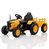 Trator Elétrico Infantil 12V Controle Remoto Som Luz e Carreta (Amarelo)