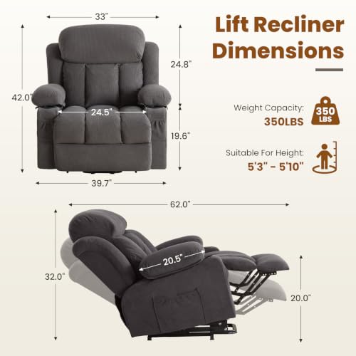 Image of BOSMILLER Electric Power Lift Recliner Chair Sofa with Massage and Heat for Elderly,Lift Chair with Cup Holder & Side Pockets for Living Room