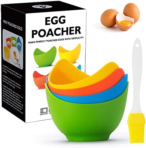 Egg Poacher - Silicone Egg Poachers, Poached Egg Cooker, Egg Poaching Cups, Egg Poacher Cups, Air Fryer Egg Mold, Egg Poacher Stovetop, Poached Eggs Cups, BPA Free 4 Pack by YomiFamily
