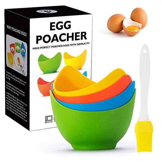 YomiFamily 4 Pack Silicone Egg Poacher Cups with Ring Standers, Nonstick Egg Poaching Cups for Air Fryer, Baking oven or Stovetop Cooking, BPA Free