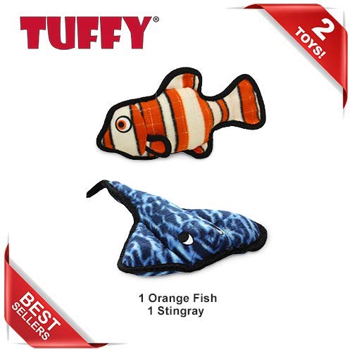 Tuffy - World's Tuffest Soft Dog Toy - Ocean Stingray - Squeakers - Multiple Layers. Made Durable, Strong & Tough. Interactive Play (Tug, Toss & Fetch). Machine Washable & Floats. (2 Combo Pack) #TOP7