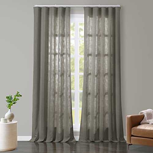 TWOPAGES Linen Textured Curtain Customizable Ripple Fold Pleated Curtain Light