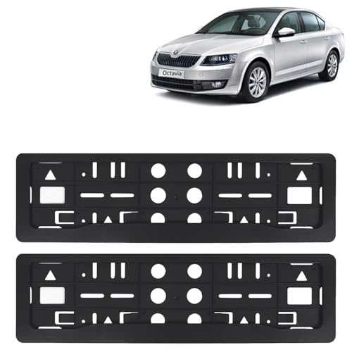 Image of KINGSWAY Octavia Car Number Plate Frames for All 2013 to 2018 Models of Skoda Car Registration Plate Holders, Black Licence Plate Covers (Front and Rear), Universal Size 51.5 x 14.5 cm