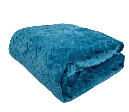 Tata Home Coperta Plaid Matrimoniale Morbida Coperta Pile Super Calda Invernale Plaid Divano Tessuto Flanella Elegante Misura 200x230 cm Mod. ZigZag Colore Ottanio