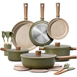 Ceramic nonstick coating with durability of perfection is free of PFAS PTFE Free, and the other harmful chemicals. You can enjoy your cooking on carote cookware safely & easily. Durable and Even Heating: This reinforced die-cast aluminum cookware set...