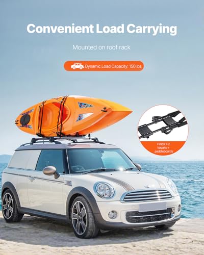 VEVOR 1 Pair J-Bar Roof Rack for Kayaks & SUP, with 4 Straps, Top Mount, Car & SUV