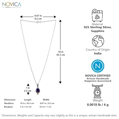 NOVICA Artisan Handmade Sapphire Pendant Necklace Indian Sterling Silver Gemstone 'Air Bubble in Blue'4