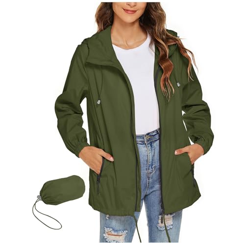 Women's Waterproof Raincoat Breathable Lightweight Rain Jacket Hooded Rain Coat Outdoor Active Windbreaker with Pocket