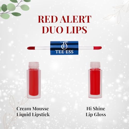 Image of Tee Ess Duo Lips 2-in-1 | Lip Gloss & Matte Cream Mousse Liquid Lipstick | High Shine Gloss + Soft Matte Finish | Long-Lasting, Lightweight & Non-Sticky | 5ml Sticky (RED ALERT)