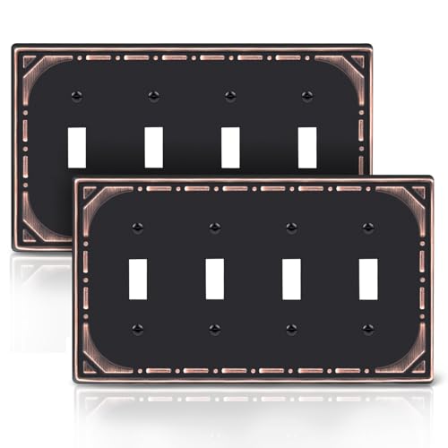 2 Pack Quad Toggle Light Switch Covers Plate, Oil Rubbed Bronze Metal Decorative Switch Plate Covers, 4 Gang Wall Plate for Light Switch - Classic Retro Style by BEYIMEN - Used condition - US$10.89