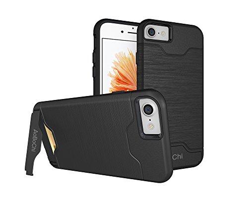 iPhone7 Case ,AoBoChi Extreme Protection Multifunction Kick -Stand Card Slot Wallet Slim Fit Dual Layer Protective case for iPhone7 4.7Inch (Black)
