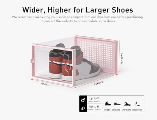 Image of Kuject X-Large Shoe Storage Boxes Organizers Clear Plastic Stackable 12 Pack, Shoe Rack & Holder Substitute, Sneaker Containers, Toy Storage Organizer Bins for Entryway, Closet, Under Bed, Pink