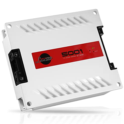 Lanzar Jovial One Channel Car Audio Mono Amplifier, 6200 Watt Max @ 1 Ohm High-Powered Mono Car Amplifier with with Bass Boost High Pass Filter and Low Pass Filter, Cooling Fans, White
