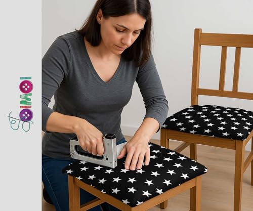 Image of Soimoi Black Cotton Canvas Fabric Stars Star Decor Fabric Printed Meter 44 Inch Wide