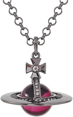 ZHAOZHAO Colorful Saturn Necklace for Women - Sky Star Saturn Planet Pendant with CrystalsBlack+Purple