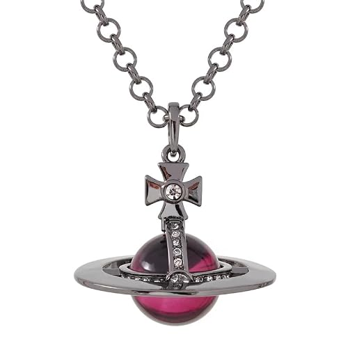 ZHAOZHAO Colorful Saturn Necklace for Women - Sky Star Saturn Planet Pendant with Crystals(Black+Purple)