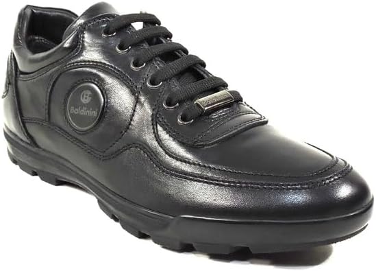 Baldinini Mens Black Leather Fashion Sneakers, Comfort, Made in Italy