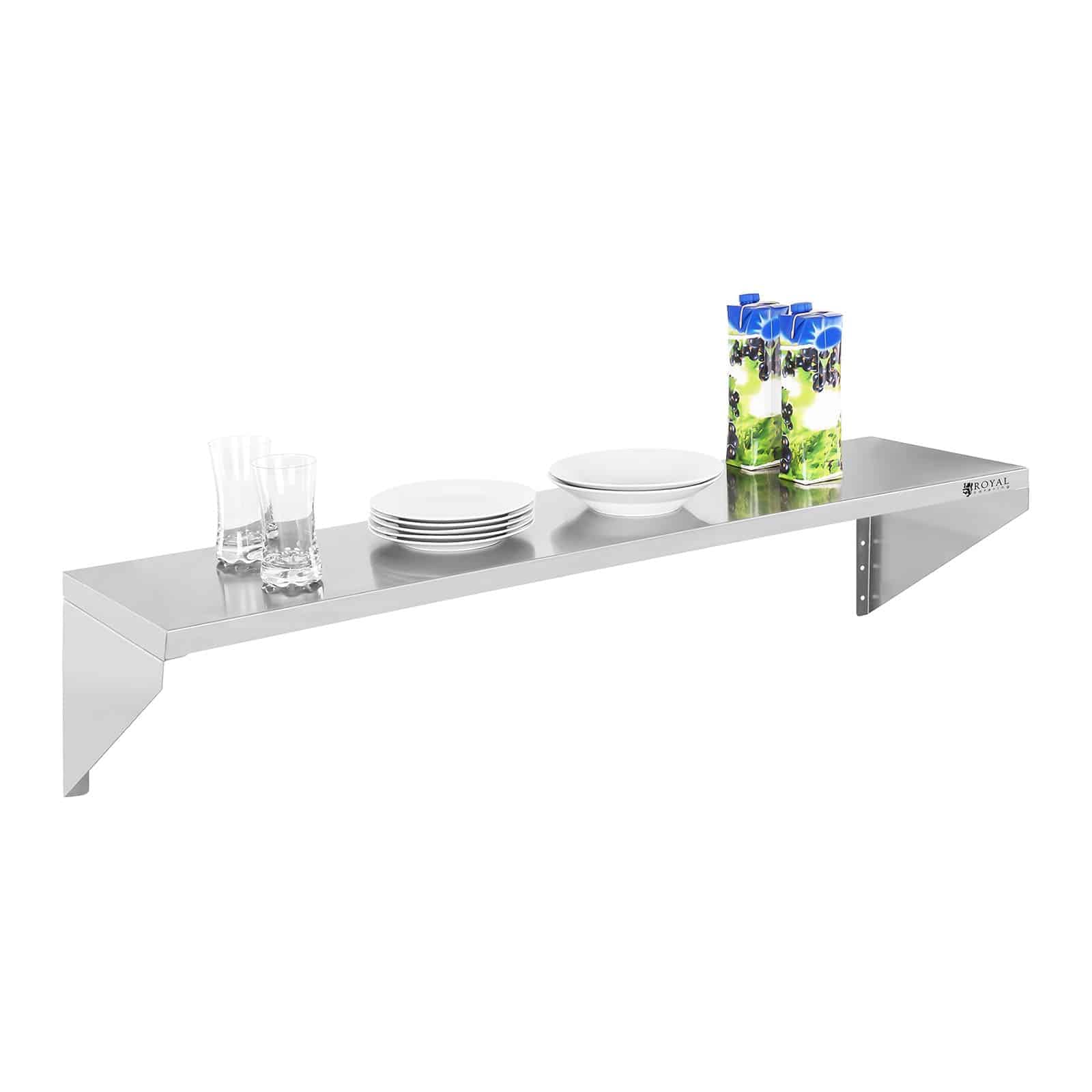 Royal Catering Étagère Murale Rangement Cuisine 2 Plateaux RCWR-120.2 (120 cm de Long, éléments pour Montage Mural, Design Moderne, INOX)