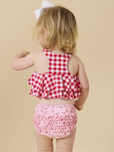Image of RuffleButts Girls UPF50+ Sun Protection Flounce Bikini Two Piece Swimsuit