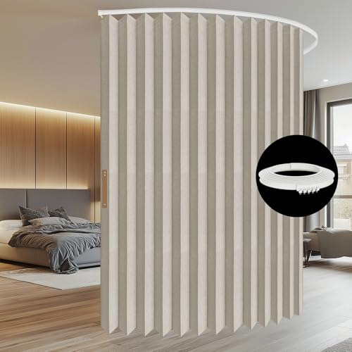 Image of Room Divider Curtain Sets with Flexible Ceiling Track, Privacy Soundproof Curtain for Bedroom Office Patio Sliding Door(Cream White, W100 x L108, 1 Pack)