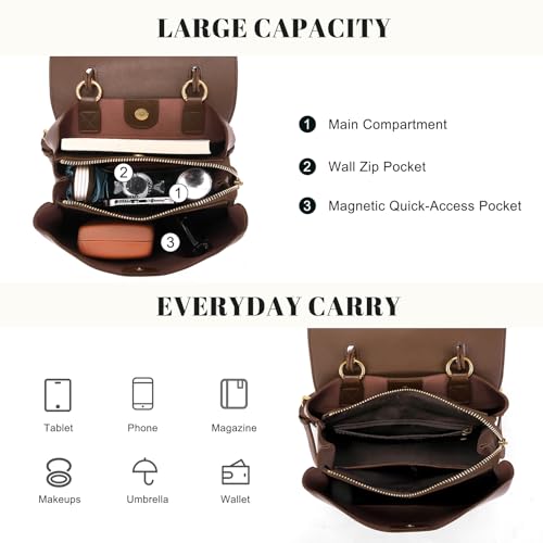 Image of BOYATU Genuine Leather Backpack Purse for Women: Leather Backpack Elegant Shoulder Bags - Fashion Travel Handbag (Coffee brown)