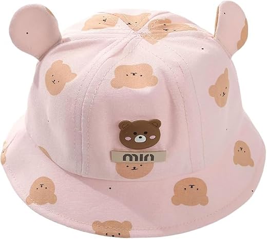 THE DDS STORE Baby Bucket Hat, Cute Bear Print, Wide Brim Sun Protection, Lightweight, Casual Style, Unisex Kids, 9 M -4 Y...