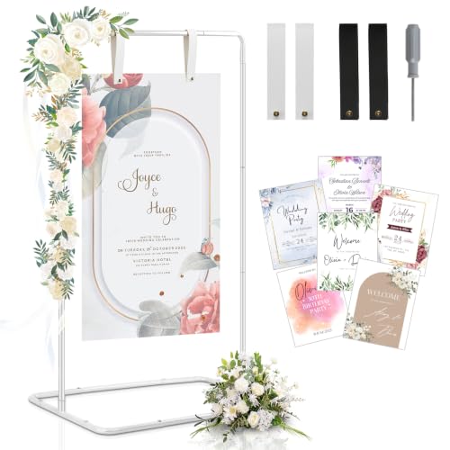 Wedding Welcome Sign Stand Welcome to our Wedding Sign Holder Elegan White Easel Stand for Sign Poster With 39 Premium Templates & Leather Sign Hanging Straps Easel Sign Stand for Wedding Decor