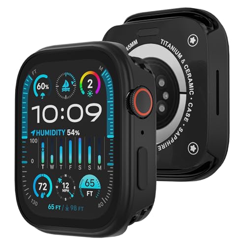 SDOCEBF Aluminum Alloy Case for Apple Watch 44mm Series 6 5 4 SE SE2 SE3, Ultra Slim Shockproof Protective Cover, Built-in 9H Tempered Glass Screen Protector, Black - image 1