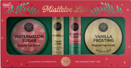 Mistletoe Organic Lips Set | Includes Watermelon Sugar Lip Scrub, Vanilla Frosting Lip Balm, Watermelon Sugar Lip Balm & Vanilla Frosting Lip Scrub #TOP19