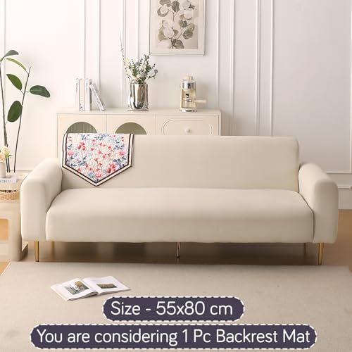 Image of HOKIPO 'Florentina Series' 1 PC Backrest Mat for Sofa Cover | Premium Multi-Needle Quilted Holland Velvet Mat with Anti Slip Backing, Scarlet Rose Ivory (IN-877-V4*S)