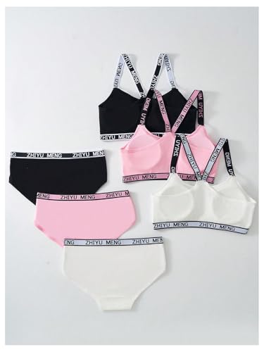 OYOANGLE Girl's 6 Piece Underwear Set Letter Tape Training Bra and Matching Panties2