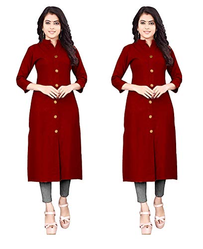 Image of NATEK Women's Cotton Straight Plain Kurtis Combo Pack of 2
