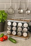 Porta-Temperos em Vidro e Inox, 12 Compartimentos de 90ml, Base em Madeira