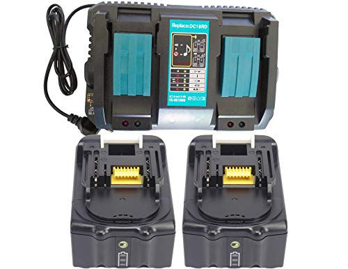 Doppel-Ladegerät 2-Fach Schnellladegerät DC18RD DC18RC & 2X Akku für Makita 18V 5,0Ah BL1830 BL1840 BL1850, Makita Radio DMR100 DMR101 DMR102 DMR103B